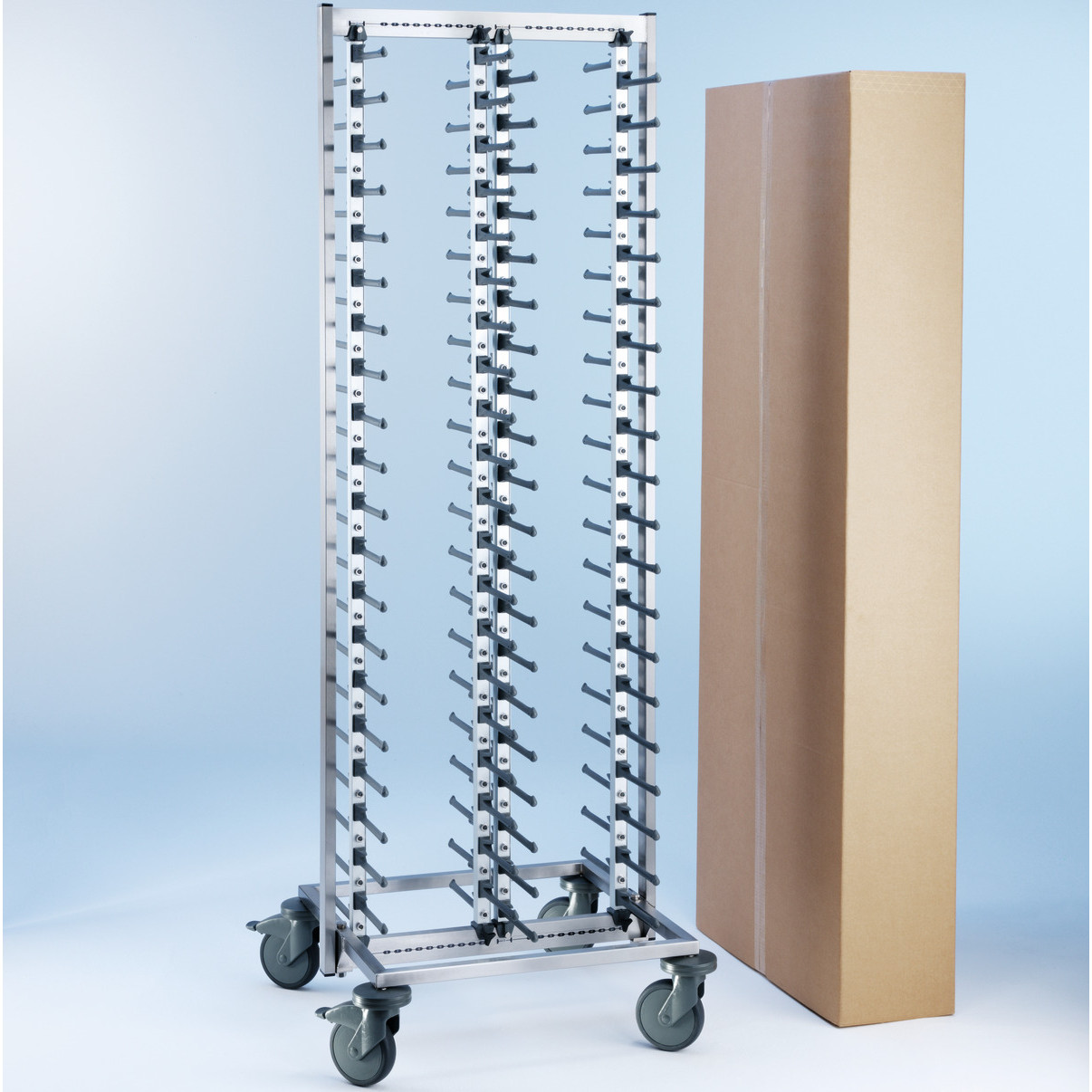 Tellerstapelsystem fahrbar / für max. 80 Teller / Rollen aus Kunststoff